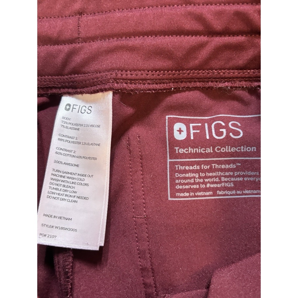 Figs Scrub Technical Collection Pants Joggers Maroon Drawstring Womens Sz S - Picture 7 of 10